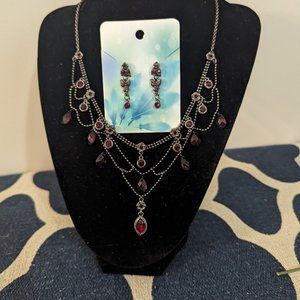 Vintage - Glittery Gemstones Holiday Earring & Necklace Set
